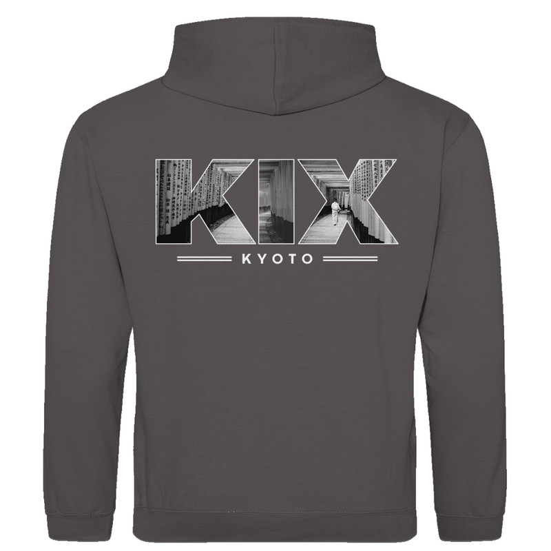 Kapuzen Pullover für Herren mit Airport Code für Kyoto mit Bild. Farbe Braun. Fernweh zum Anziehen von travelPrint4U.de