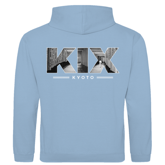 Kapuzen Pullover für Herren mit Airport Code für Kyoto mit Bild. Farbe Sky Blue. Fernweh zum Anziehen von travelPrint4U.de