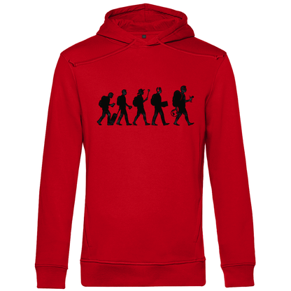 Herren Hoodie mit TOURIST EVOLUTION Print in schwarz. Stoff-Farbe: Red. Fernweh mal Lustig? travelPrint4U.de