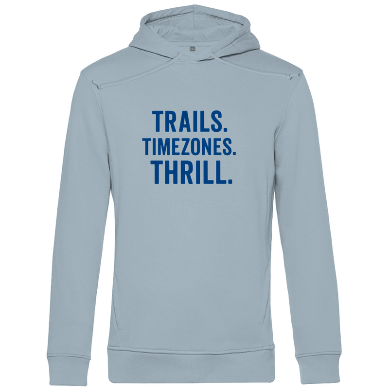 Herren Hoodie mit Print TRAVEL KING (blau). Stoff-Farbe: Blue Fog. Fernweh zum Anziehen? travelPrint4U.de