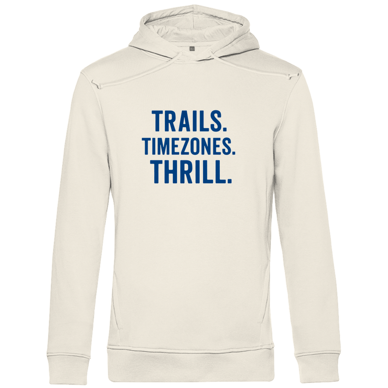 Herren Hoodie mit Print TRAVEL KING (blau). Stoff-Farbe: Off White. Fernweh zum Anziehen? travelPrint4U.de