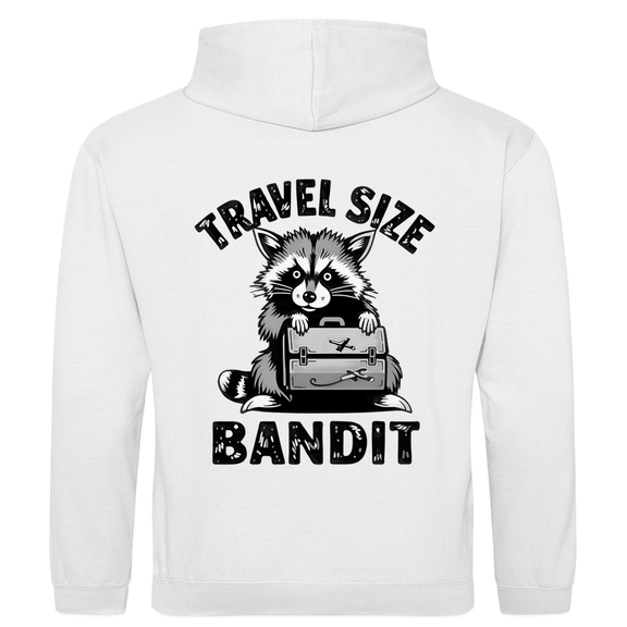 Herren Hoodie mit Waschbär Meme, TRAVEL SIZE BANDIT. Stoff-Farbe: Arctic White. Fernweh zum Anziehen? travelPrint4U.de