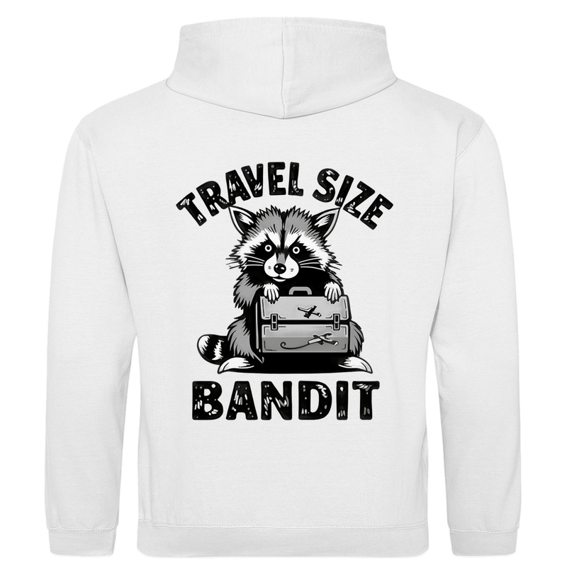Herren Hoodie mit Waschbär Meme, TRAVEL SIZE BANDIT. Stoff-Farbe: Arctic White. Fernweh zum Anziehen? travelPrint4U.de