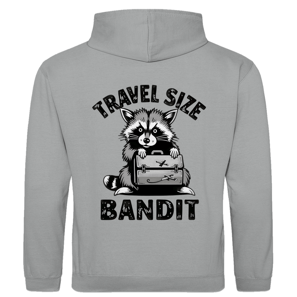 Herren Hoodie mit Waschbär Meme, TRAVEL SIZE BANDIT. Stoff-Farbe: Heather Grey. Fernweh zum Anziehen? travelPrint4U.de