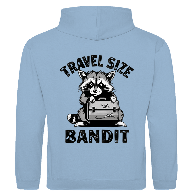 Herren Hoodie mit Waschbär Meme, TRAVEL SIZE BANDIT. Stoff-Farbe: Sky Blue. Fernweh zum Anziehen? travelPrint4U.de