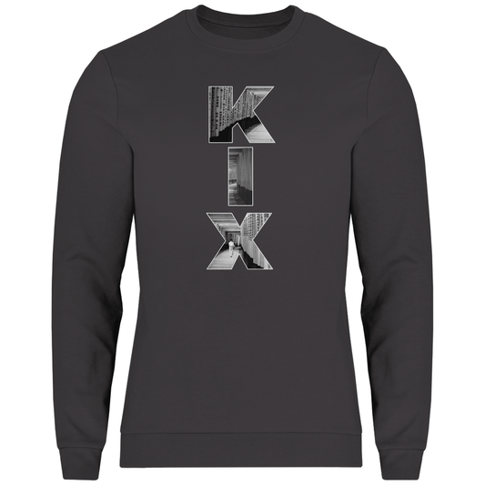 Dunkelgraues Shirt mit drei Buchstaben des Flughafencode. Overlay der Buchstaben ein Bild in schwarz/weiß von Kyoto.