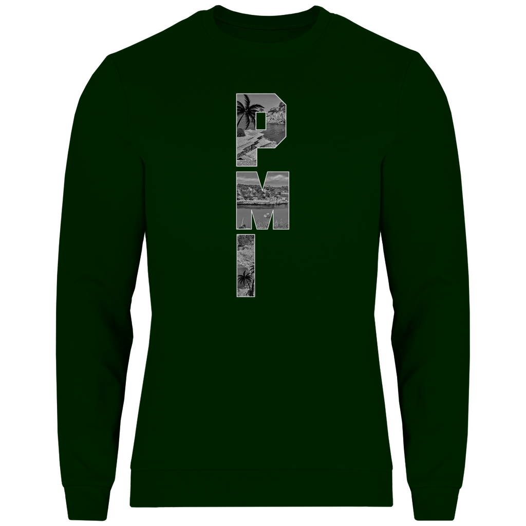 Dunkelgrünes Shirt mit drei Buchstaben des Flughafencode. Overlay der Buchstaben ein Bild in schwarz/weiß von der Insel.