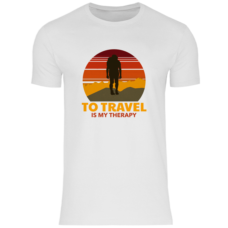 TShirt für Herren in White mit TO TRAVEL IS MY THERAPY Print. Fernweh zum Anziehen mit travelPrint4U.de