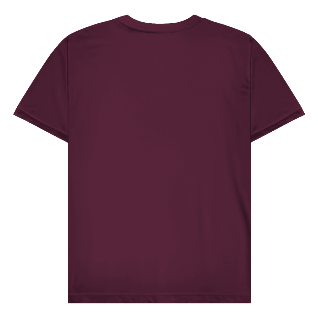 Dunkelrotes T-Shirt ohne Design (Rückseite).