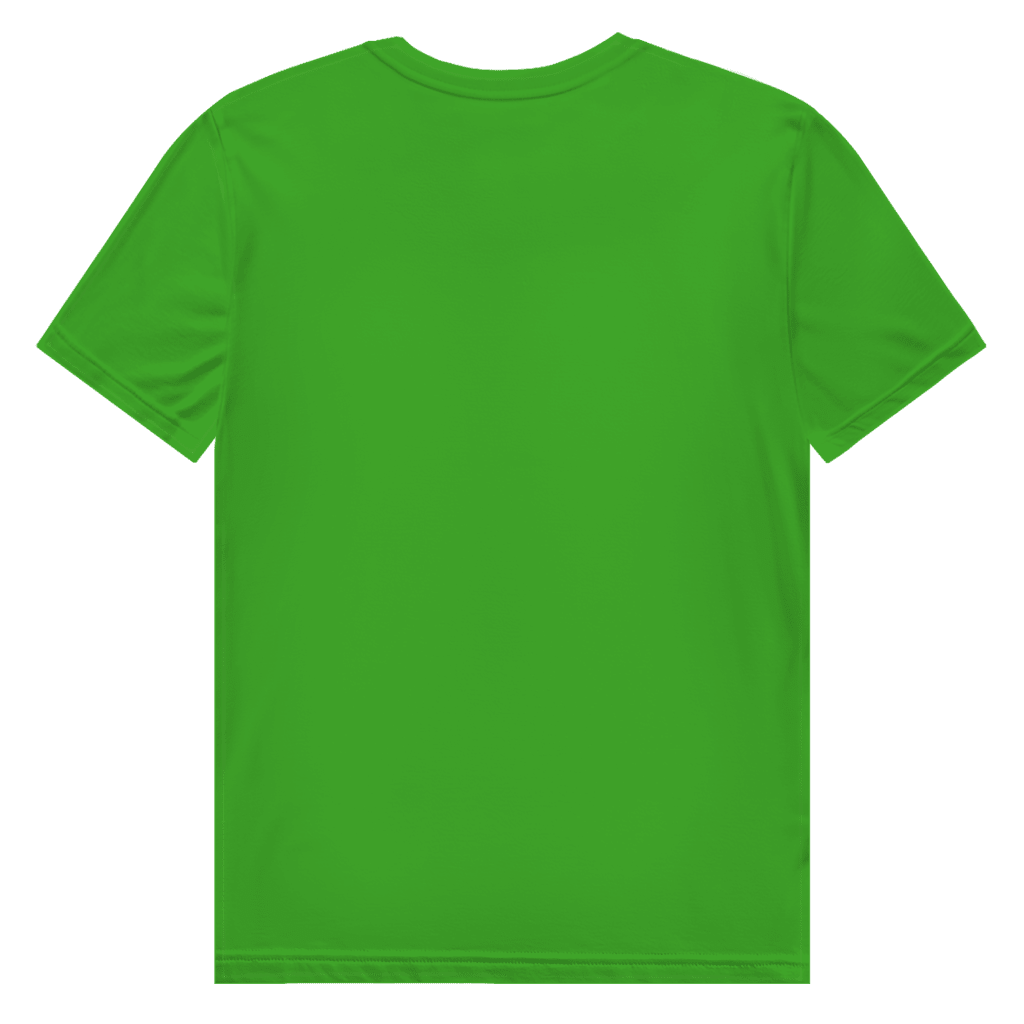 Leuchtend gruenes T-Shirt ohne Design (Rückseite).