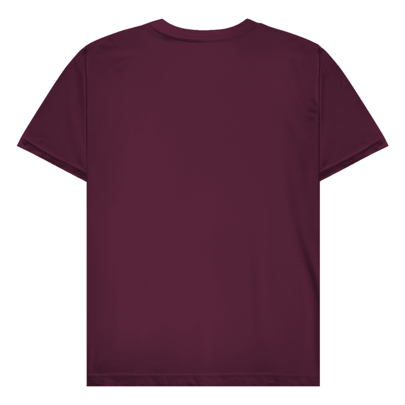 Dunkelrotes T-Shirt ohne Design (Rückseite).