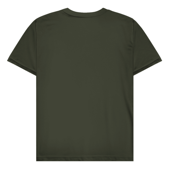 Khakigrünes T-Shirt ohne Design (Rückseite).