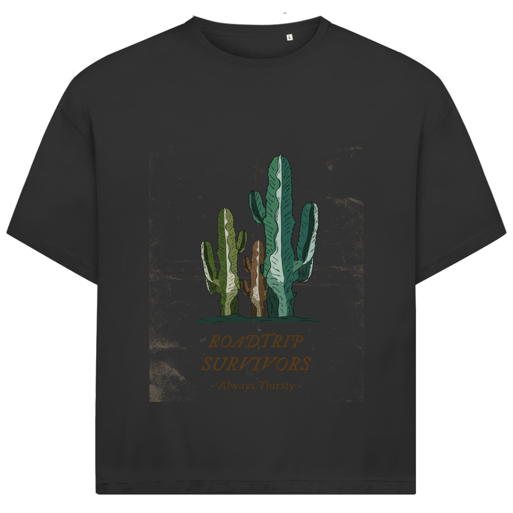 Drei verschieden farbige und -grosse Kakteen über dem Designnamen auf schwarzem Hintergrund.