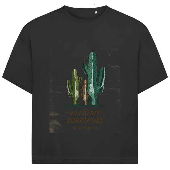 Drei verschieden farbige und -grosse Kakteen über dem Designnamen auf schwarzem Hintergrund.