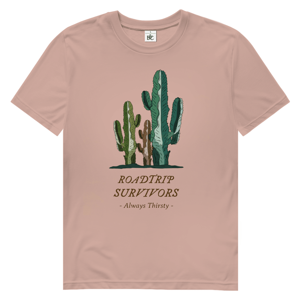 Drei verschieden farbige und -grosse Kakteen über dem Designnamen auf grau-rosa Hintergrund.