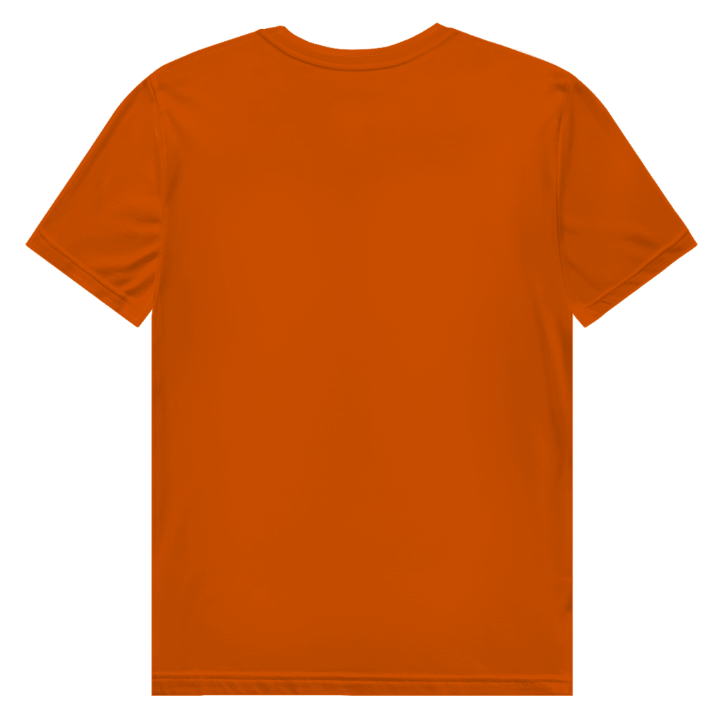 Orangefarbenes T-Shirt ohne Design (Rückseite).