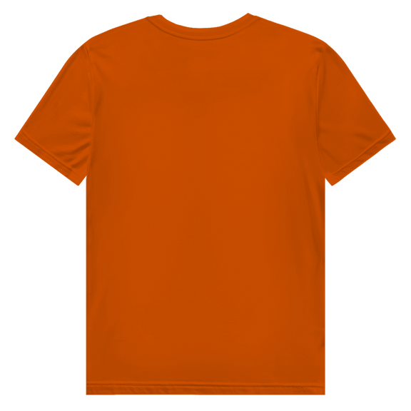 Orangefarbenes T-Shirt ohne Design (Rückseite).