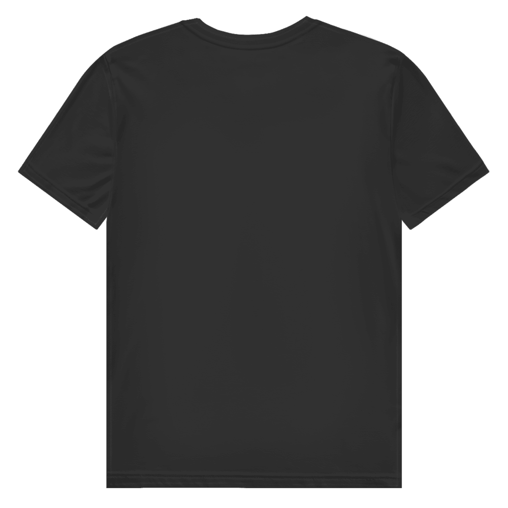 Schwarzes T-Shirt ohne Design (Rückseite).