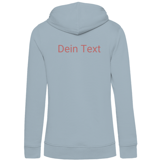 Hoodie für Damen, personalisierbar mit Foto und kurzem Text. Stoff-Farbe: Blue Fog. Fernweh zum Anziehen? travelPrint4U.de