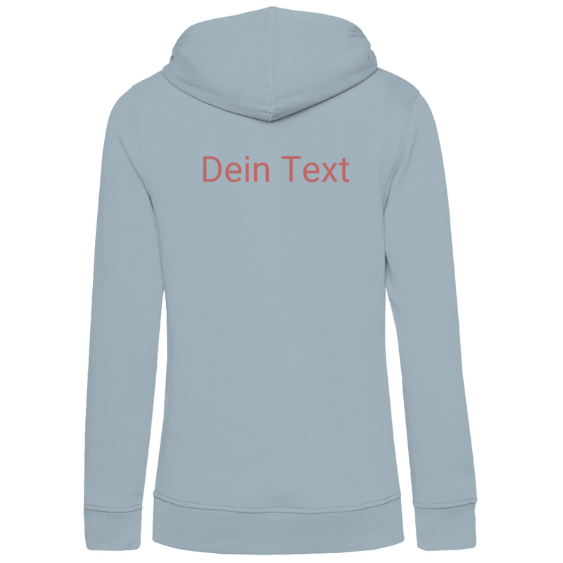 Hoodie für Damen, personalisierbar mit Foto und kurzem Text. Stoff-Farbe: Blue Fog. Fernweh zum Anziehen? travelPrint4U.de