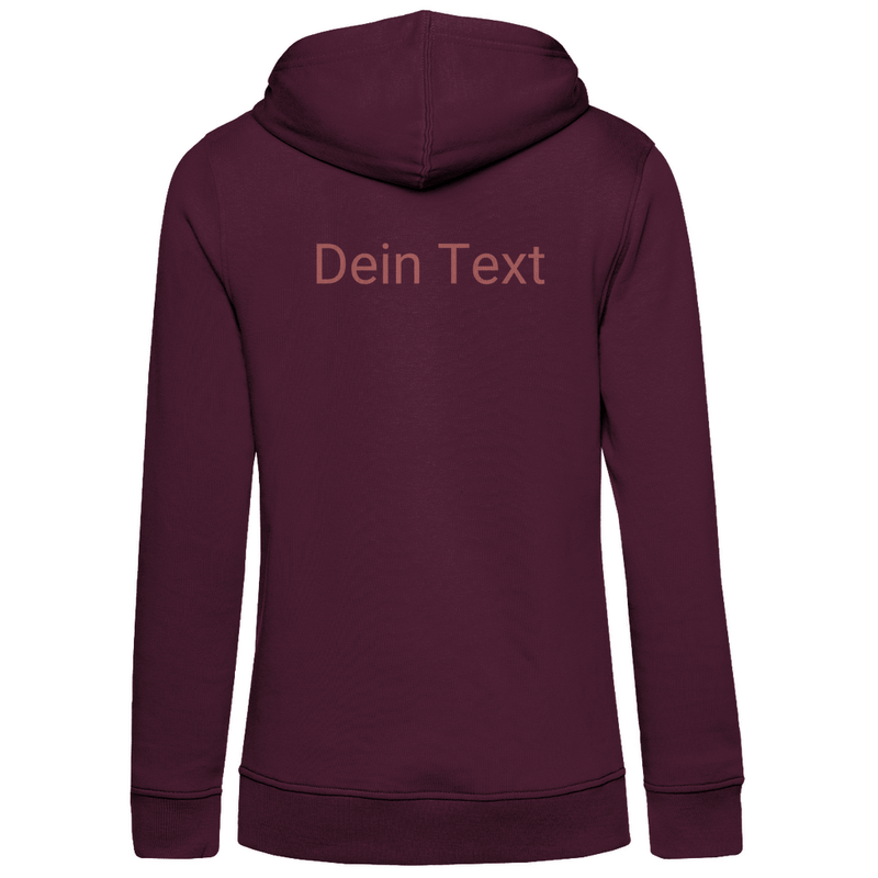 Hoodie für Damen, personalisierbar mit Foto und kurzem Text. Stoff-Farbe: Burgundy. Fernweh zum Anziehen? travelPrint4U.de