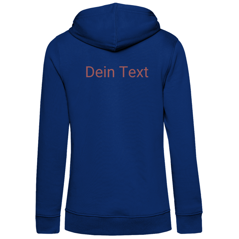 Hoodie für Damen, personalisierbar mit Foto und kurzem Text. Stoff-Farbe: Royal. Fernweh zum Anziehen? travelPrint4U.de