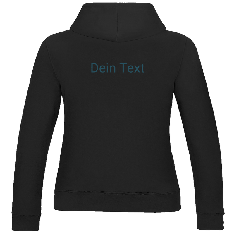 Kapuzenpulli für Damen, personalisierbar mit Foto und Text. Stoff-Farbe: Jet Black. Fernweh zum Anziehen? travelPrint4U.de