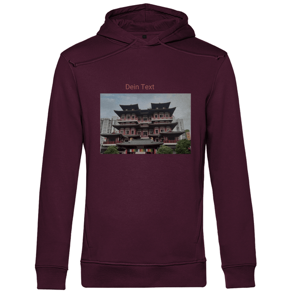 Kapuzenpulli für Herren, personalisierbar mit Foto und Text. Stoff-Farbe: Burgund. Fernweh zum Anziehen? travelPrint4U.de