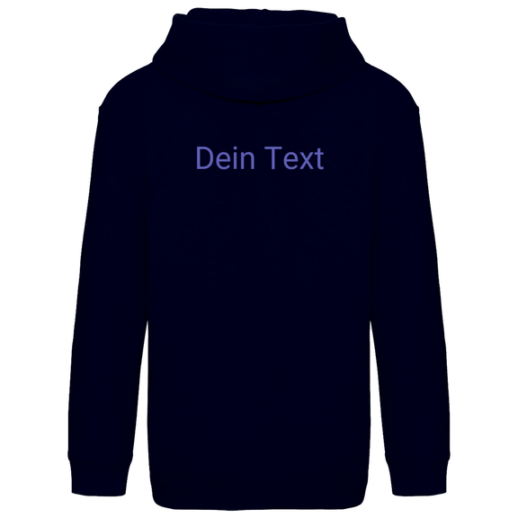 Kapuzenpulli fürs Kind, personalisierbar mit Foto + Text. Stoff-Farbe: Deep Navy. Fernweh zum Anfassen? travelPrint4U.de