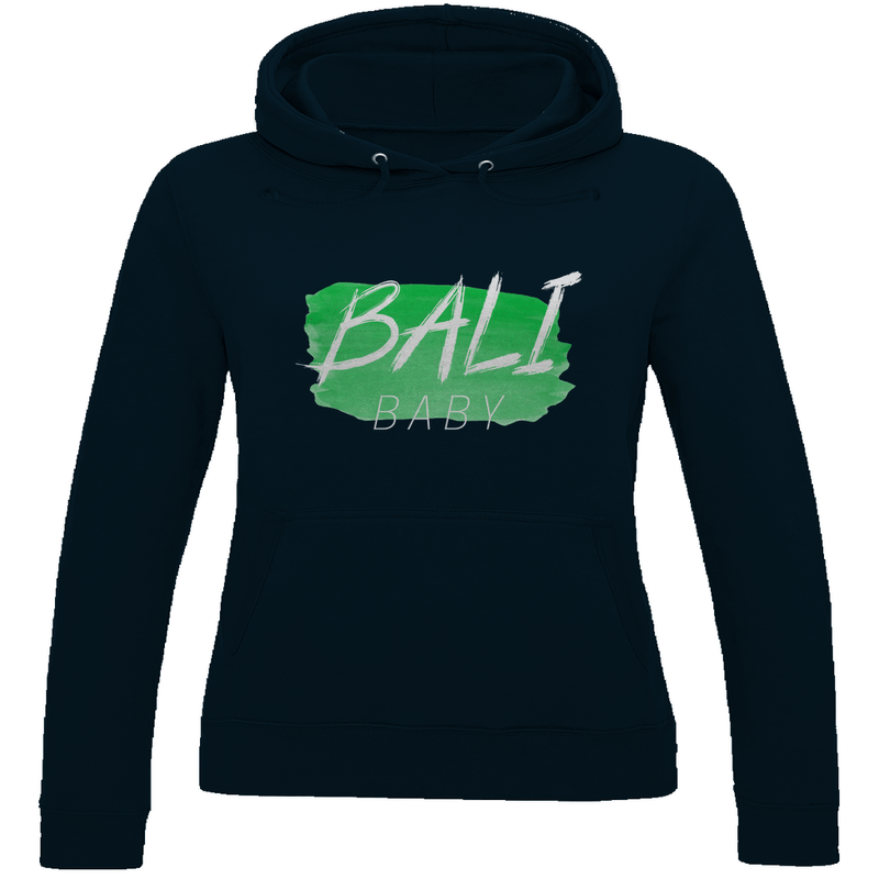 Kapuzenpulli für Damen in der Farbe New French Navy mit BALI BABY Print. Fernweh zum Anziehen mit travelPrint4U.de