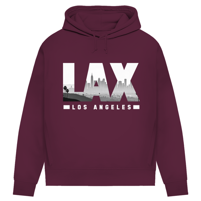 Kapuzenpullover für Damen LAX Airport Code für Los Angeles. Stoff-Farbe: Burgund. Fernweh zum Anziehen? travelPrint4U.de
