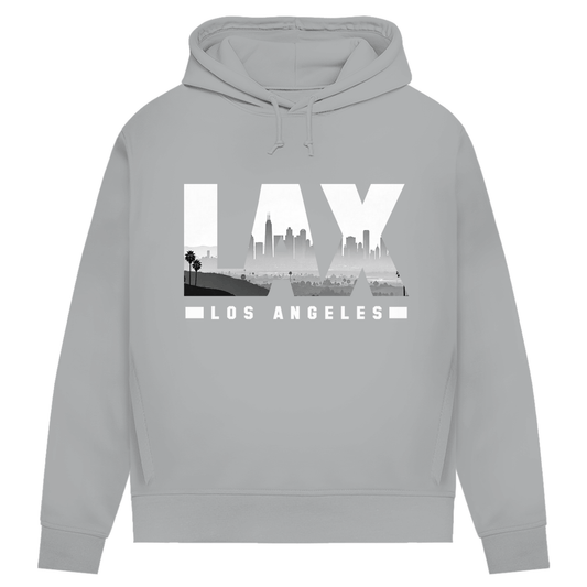 Kapuzenpullover für Damen LAX Airport Code für Los Angeles. Stoff-Farbe: Heather Grey. Fernweh zum Anziehen? travelPrint4U.de