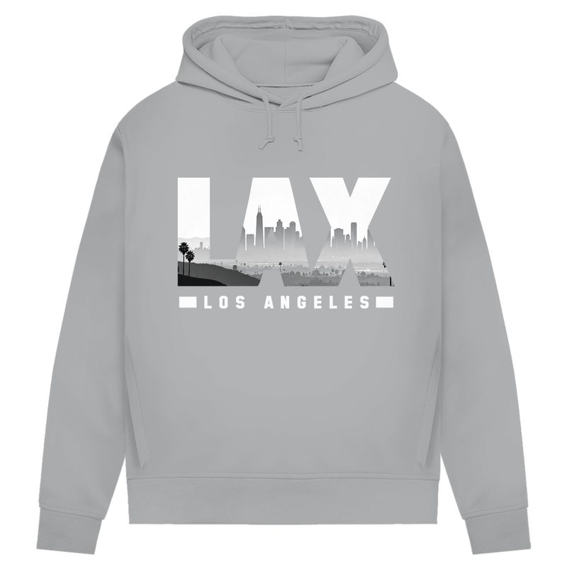 Kapuzenpullover für Damen LAX Airport Code für Los Angeles. Stoff-Farbe: Heather Grey. Fernweh zum Anziehen? travelPrint4U.de