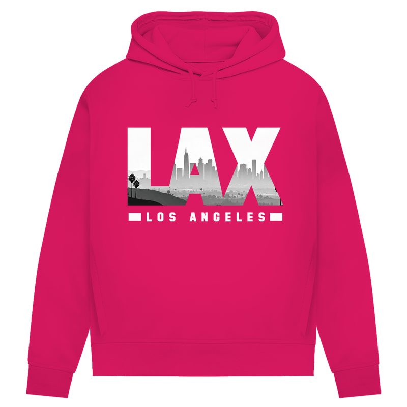 Kapuzenpullover für Damen LAX Airport Code für Los Angeles. Stoff-Farbe: Magenta Pink. Fernweh zum Anziehen? travelPrint4U.de