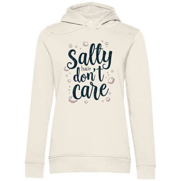 Kapuzenpullover für Damen mit Print SALTY HAIR DON’T CARE. Stoff-Farbe: off White. Fernweh mal lustig? travelPrint4U.de