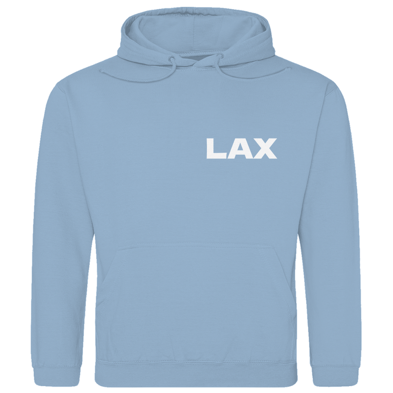 Kapuzenpullover für Herren mit LAX Airport-Code Print. Stoff-Farbe: Sky Blue. Fernweh zum Anziehen von travelPrint4U.de