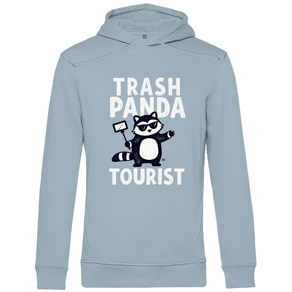 Kapuzenpullover für Herren mit Funny SELFIESTICK TOURST PANDA Print. Stoff: Blue Fog. Fernweh mal Lustig? travelPrint4U.de