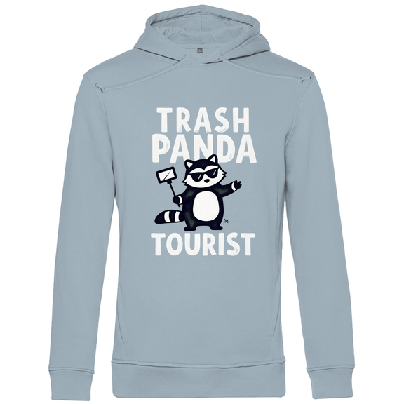 Kapuzenpullover für Herren mit Funny SELFIESTICK TOURST PANDA Print. Stoff: Blue Fog. Fernweh mal Lustig? travelPrint4U.de