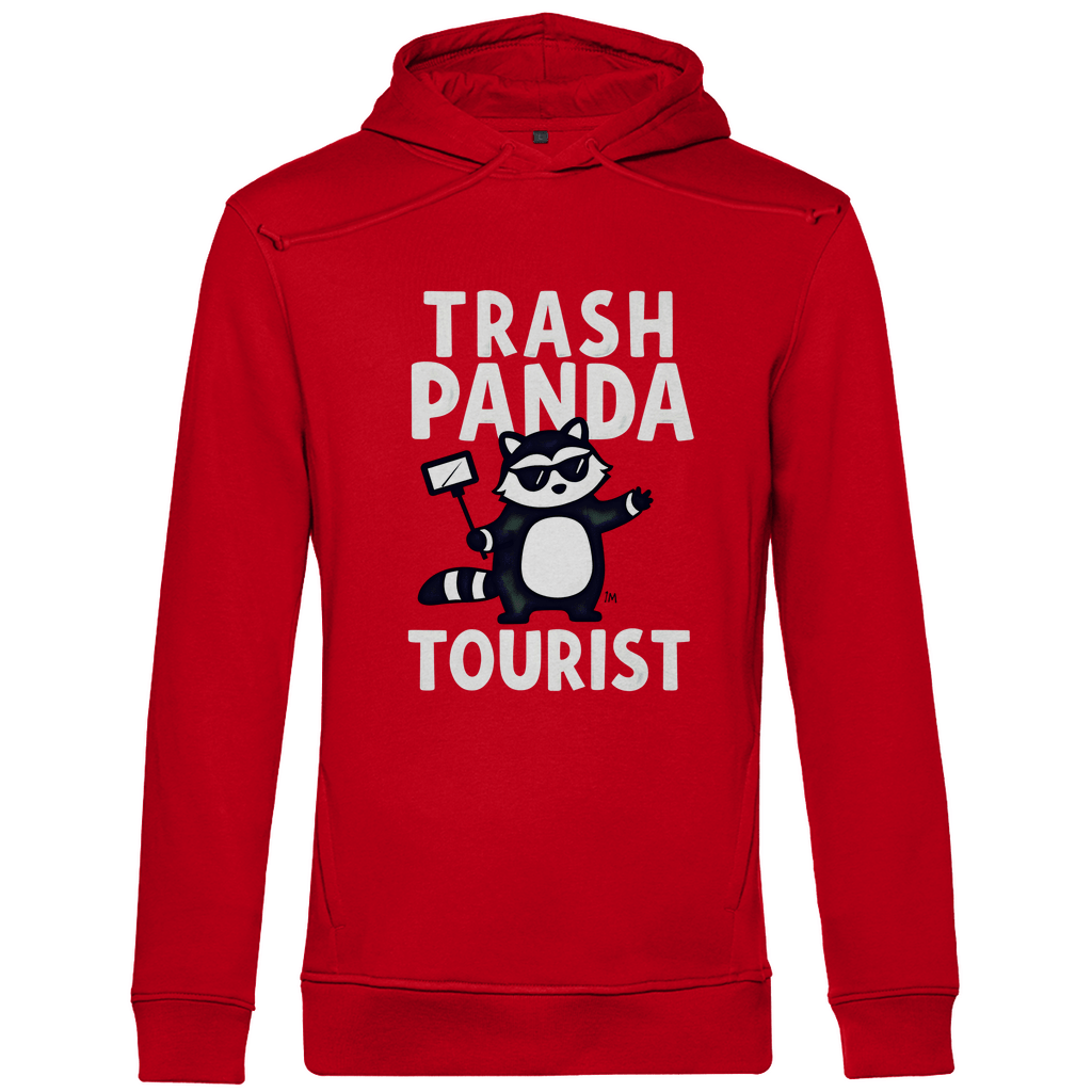 Kapuzenpullover für Herren mit Funny SELFIESTICK TOURST PANDA Print. Stoff: Red. Fernweh mal Lustig? travelPrint4U.de