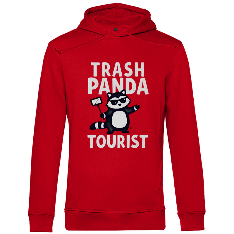 Kapuzenpullover für Herren mit Funny SELFIESTICK TOURST PANDA Print. Stoff: Red. Fernweh mal Lustig? travelPrint4U.de