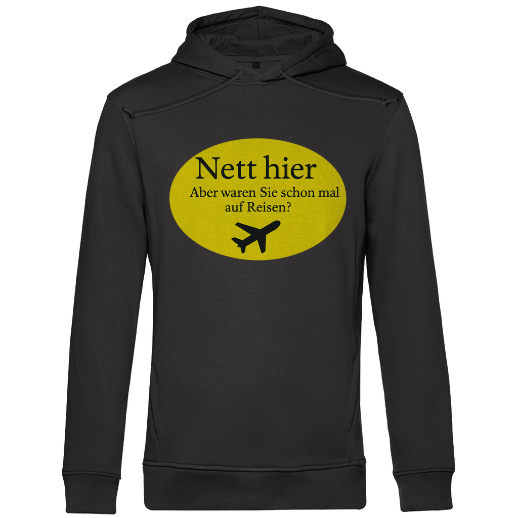 Hoodie für Herren mit NETT HIER (waren sie schon mal auf Reisen) Print. Stoff: Asphalt. Fernweh mal lustig? travelPrint4U