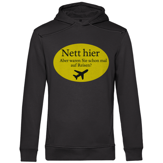 Hoodie für Herren mit NETT HIER (waren sie schon mal auf Reisen) Print. Stoff: Asphalt. Fernweh mal lustig? travelPrint4U