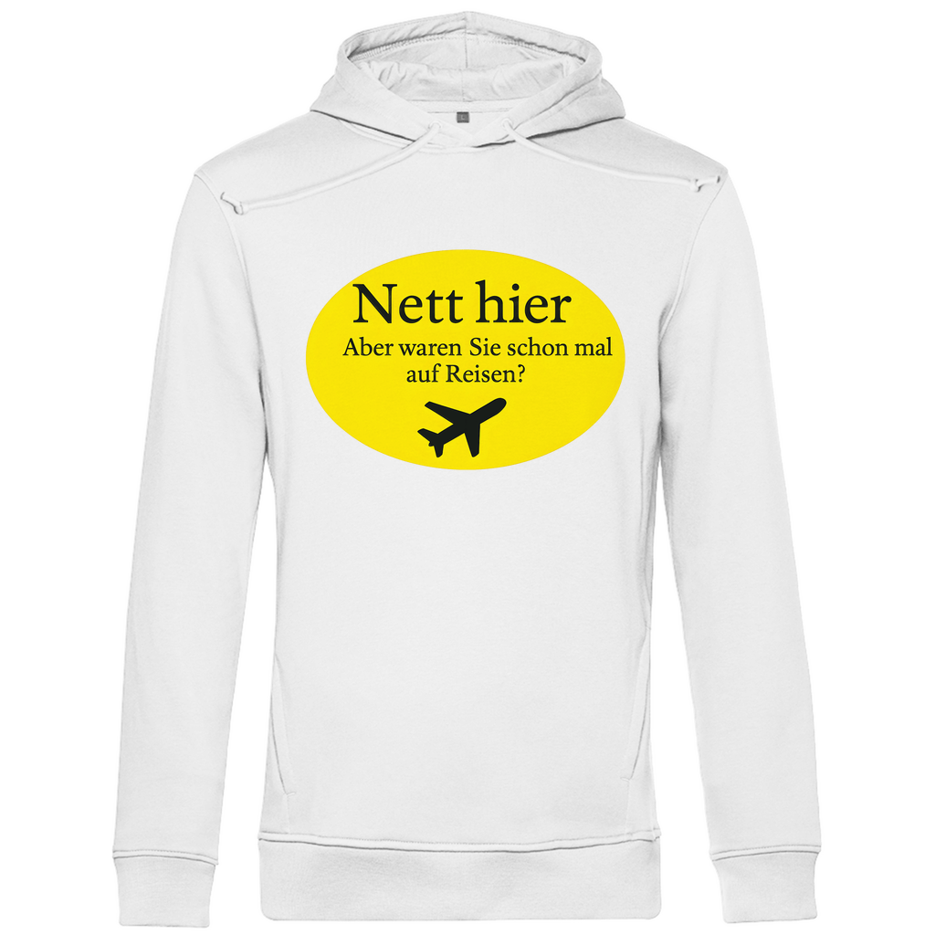 Hoodie für Herren mit NETT HIER (waren sie schon mal auf Reisen) Print. Stoff: White. Fernweh mal lustig? travelPrint4U