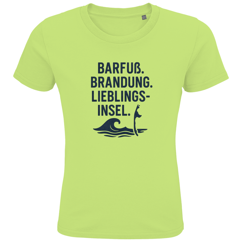 Kinder T-Shirts mit LIEBLINGSINSEL SYLT Aufdruck. Stoff-Farbe: Apple Green. Fernweh zum Anziehen? travelPrint4U.de