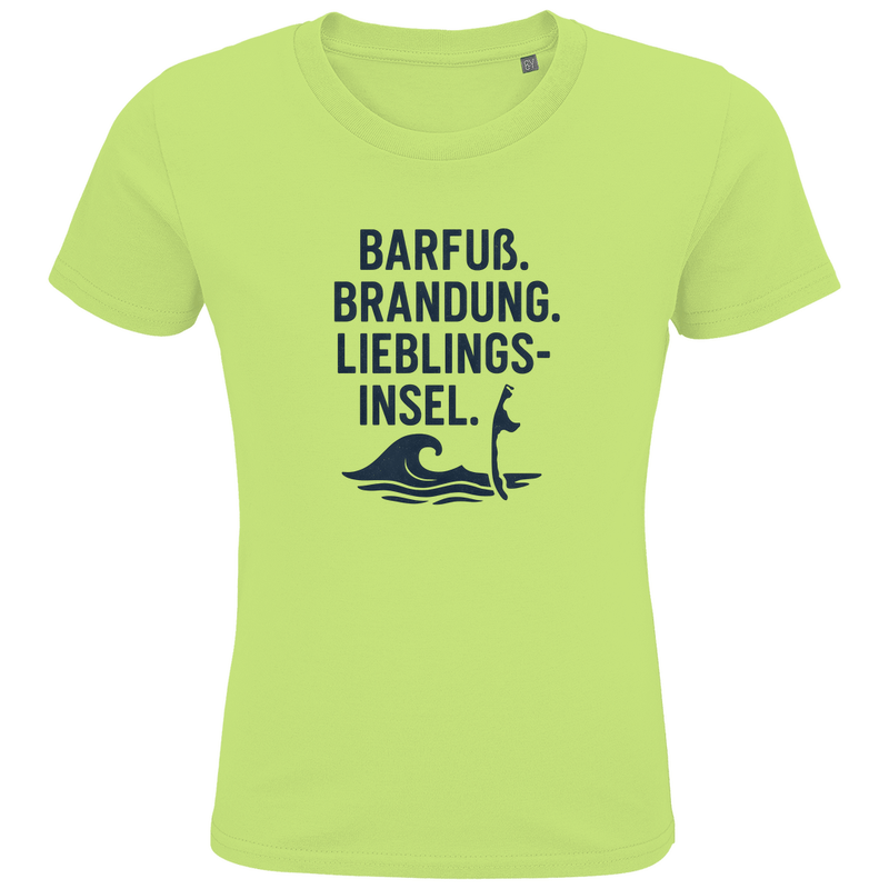 Kinder T-Shirts mit LIEBLINGSINSEL SYLT Aufdruck. Stoff-Farbe: Apple Green. Fernweh zum Anziehen? travelPrint4U.de