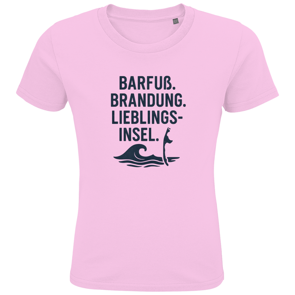 Kinder T-Shirts mit LIEBLINGSINSEL SYLT Aufdruck. Stoff-Farbe: Pale Pink. Fernweh zum Anziehen? travelPrint4U.de