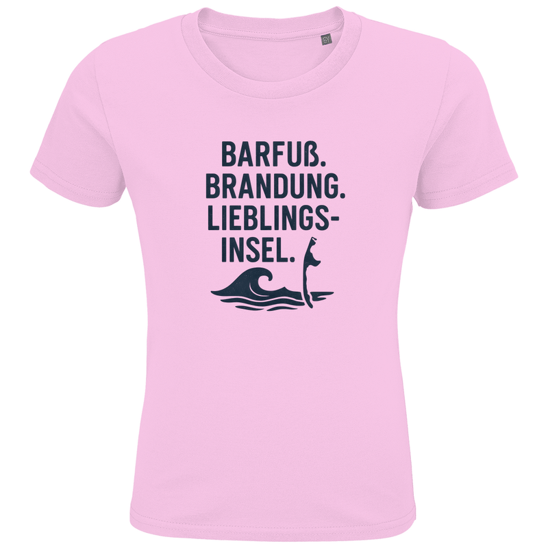 Kinder T-Shirts mit LIEBLINGSINSEL SYLT Aufdruck. Stoff-Farbe: Pale Pink. Fernweh zum Anziehen? travelPrint4U.de