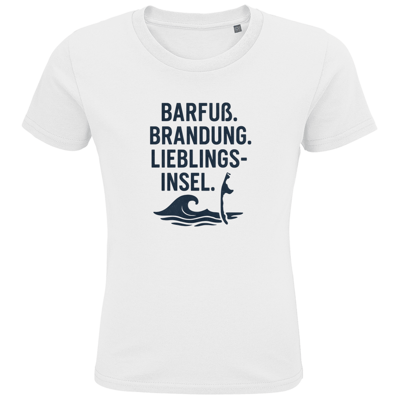 Kinder T-Shirts mit LIEBLINGSINSEL SYLT Aufdruck. Stoff-Farbe: White. Fernweh zum Anziehen? travelPrint4U.de