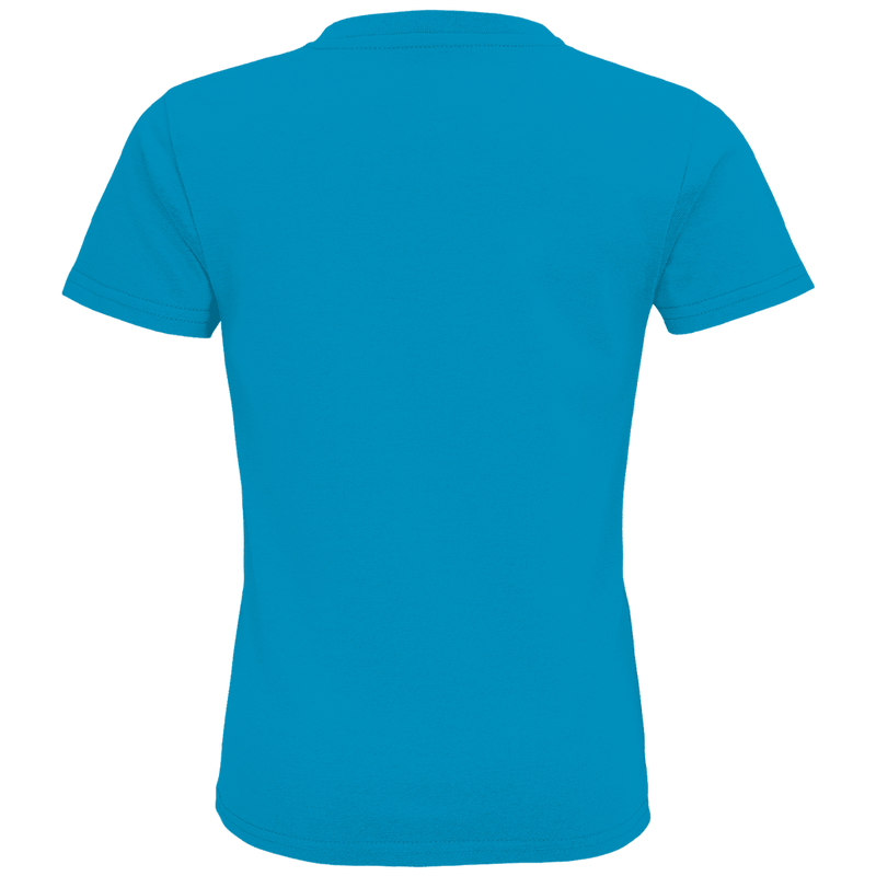 Aquafarbenes T-Shirt ohne Design (Rückseite).