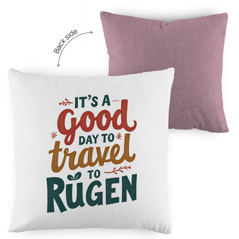 Kissenhülle 40x40 mit A GOOD DAY TO TRAVEL TO RÜGEN Print. Stoff-Farbe: red-white. Fernweh zum Anfassen? travelprint4U.de